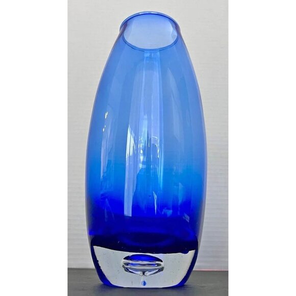 Kronos vintage blue hand-blown vase w/ Clear Air Bubble Base - Picture 1 of 6